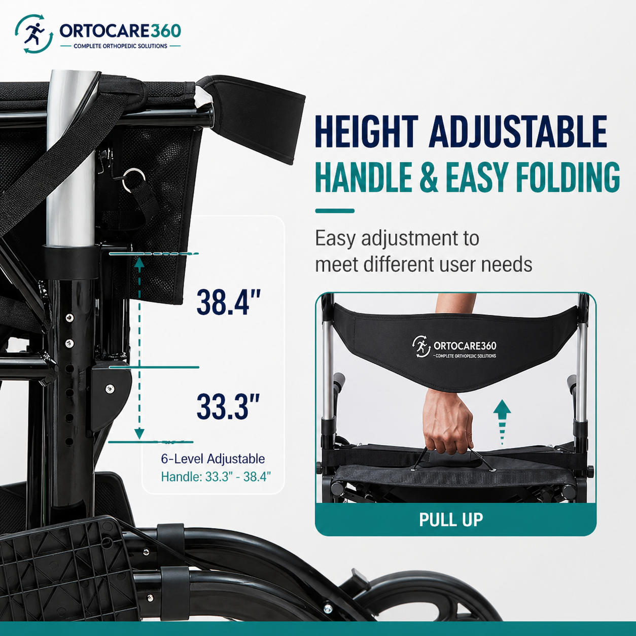Ortocare360 2-in-1 Rollator & Transport Chair for Seniors