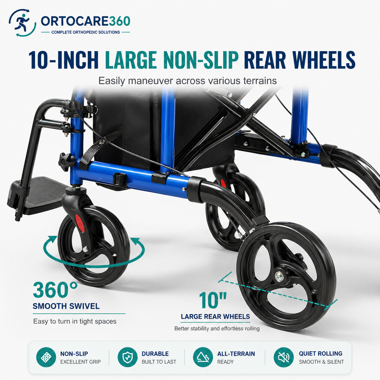 Ortocare360 2-in-1 Rollator & Transport Chair for Seniors