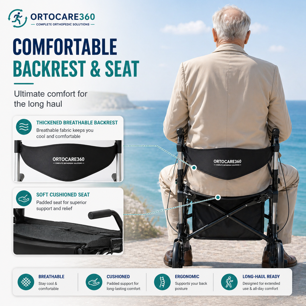 Ortocare360 2-in-1 Rollator & Transport Chair for Seniors