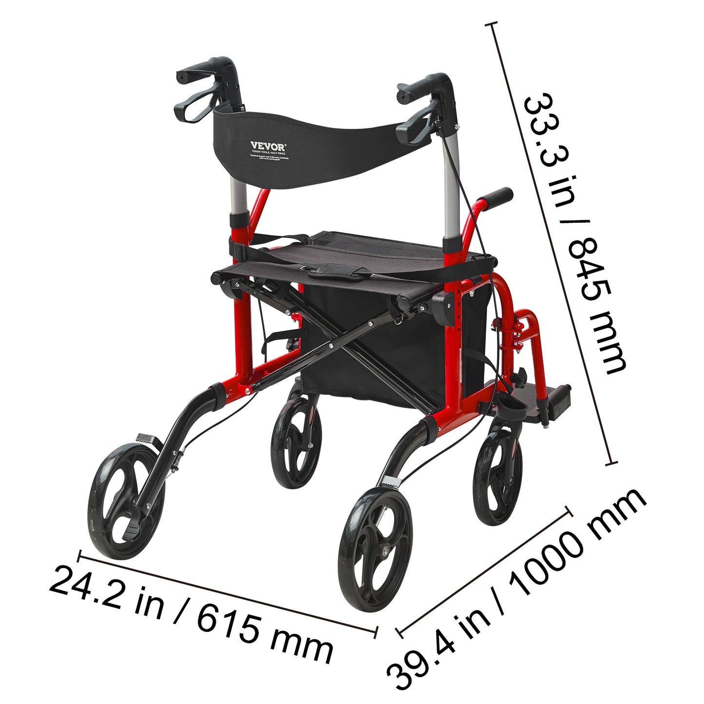 Ortocare360 2-in-1 Rollator & Transport Chair for Seniors